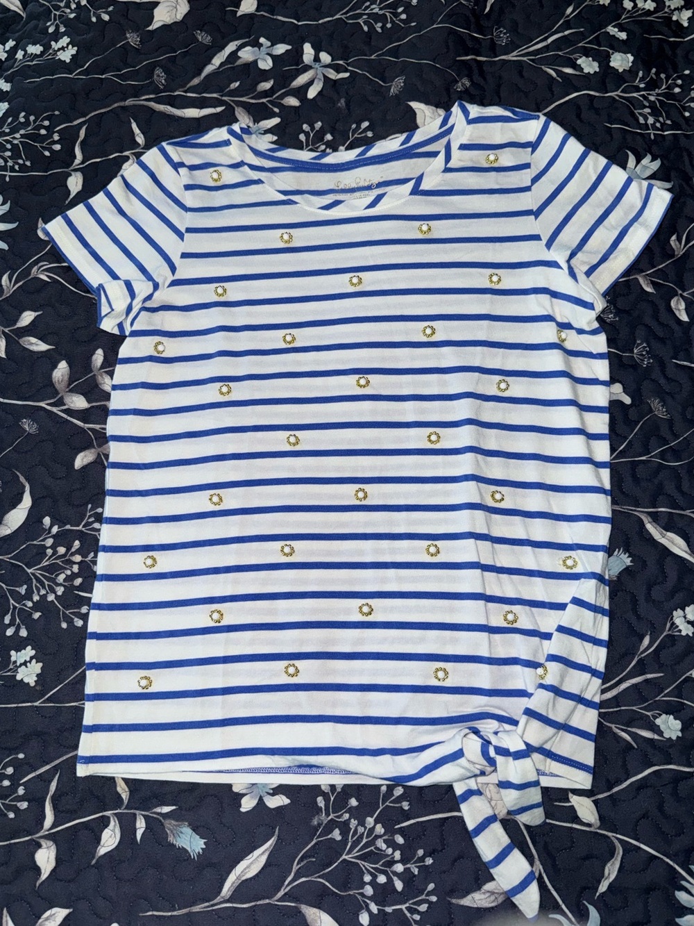 Lilly Pulitzer Blue & White Striped Tie-Hem Tee with Gold Studs